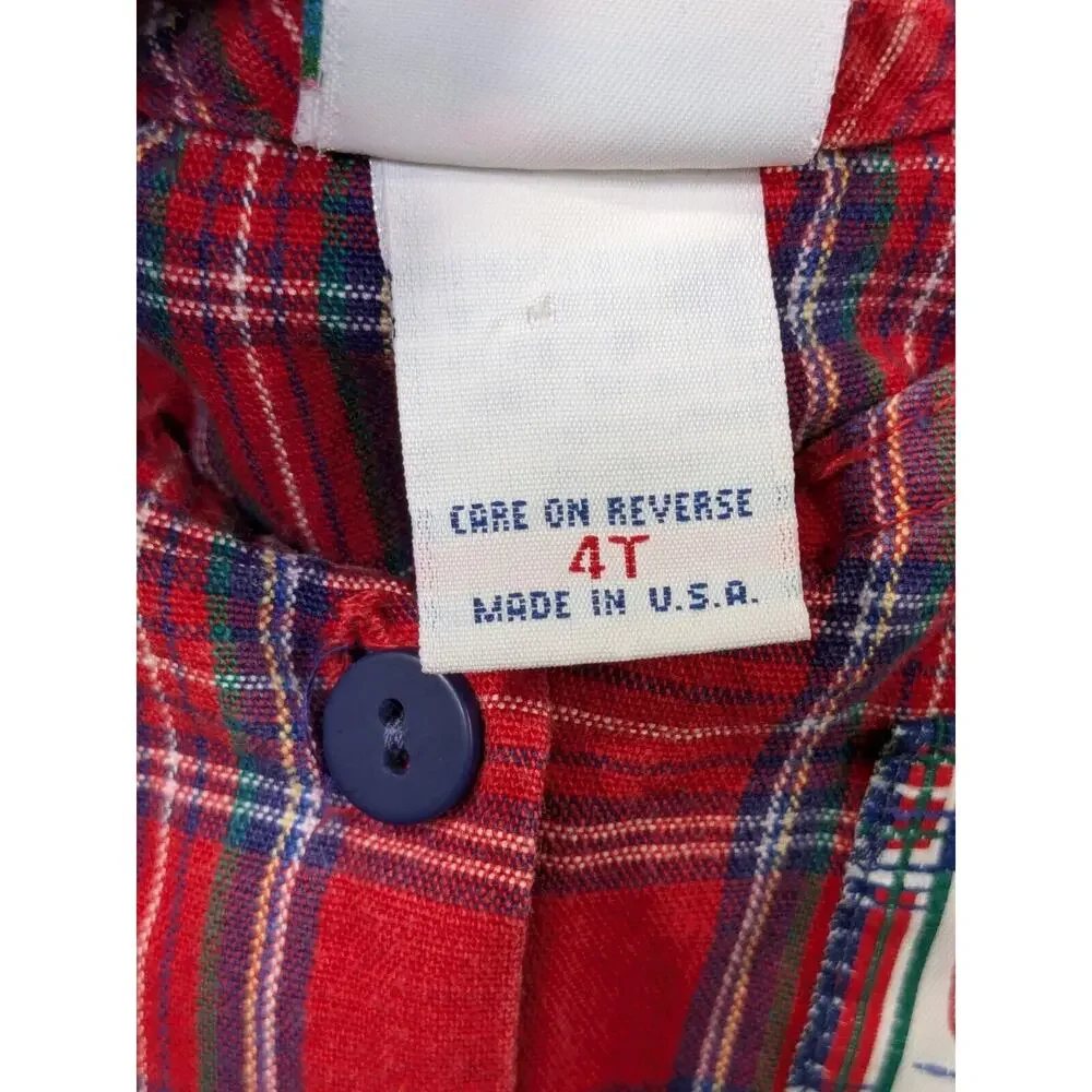Vintage Oshkosh b'Gosh Jumper Dress Girls 4T Overall Plaid Tartan Button USA